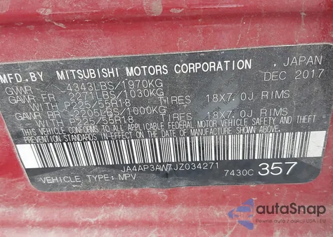 2018 Mitsubishi Outlander Sport 2.4 Se z USA, uszkodzony, nr VIN JA4AP3AW7JZ034271